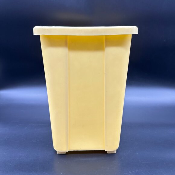 Vintage Trashcan Yellow Plastic Waste Basket Gold Butterfly 1970s Retro Decor - Picture 3 of 13